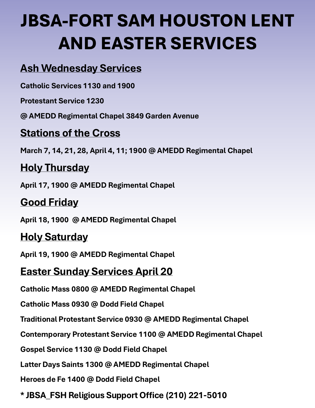 JBSA-FSH LENT EASTER SVCS